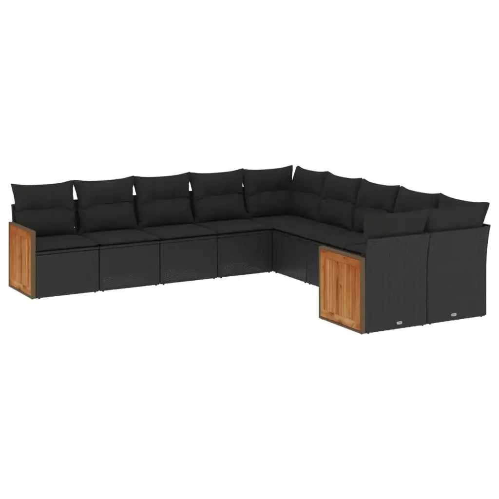 Set Divani da Giardino 10pz con Cuscini in Polyrattan Nero - homemem39