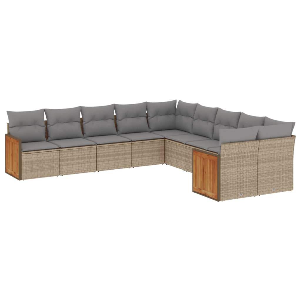 Set Divano da Giardino 10 pz con Cuscini Beige in Polyrattan - homemem39