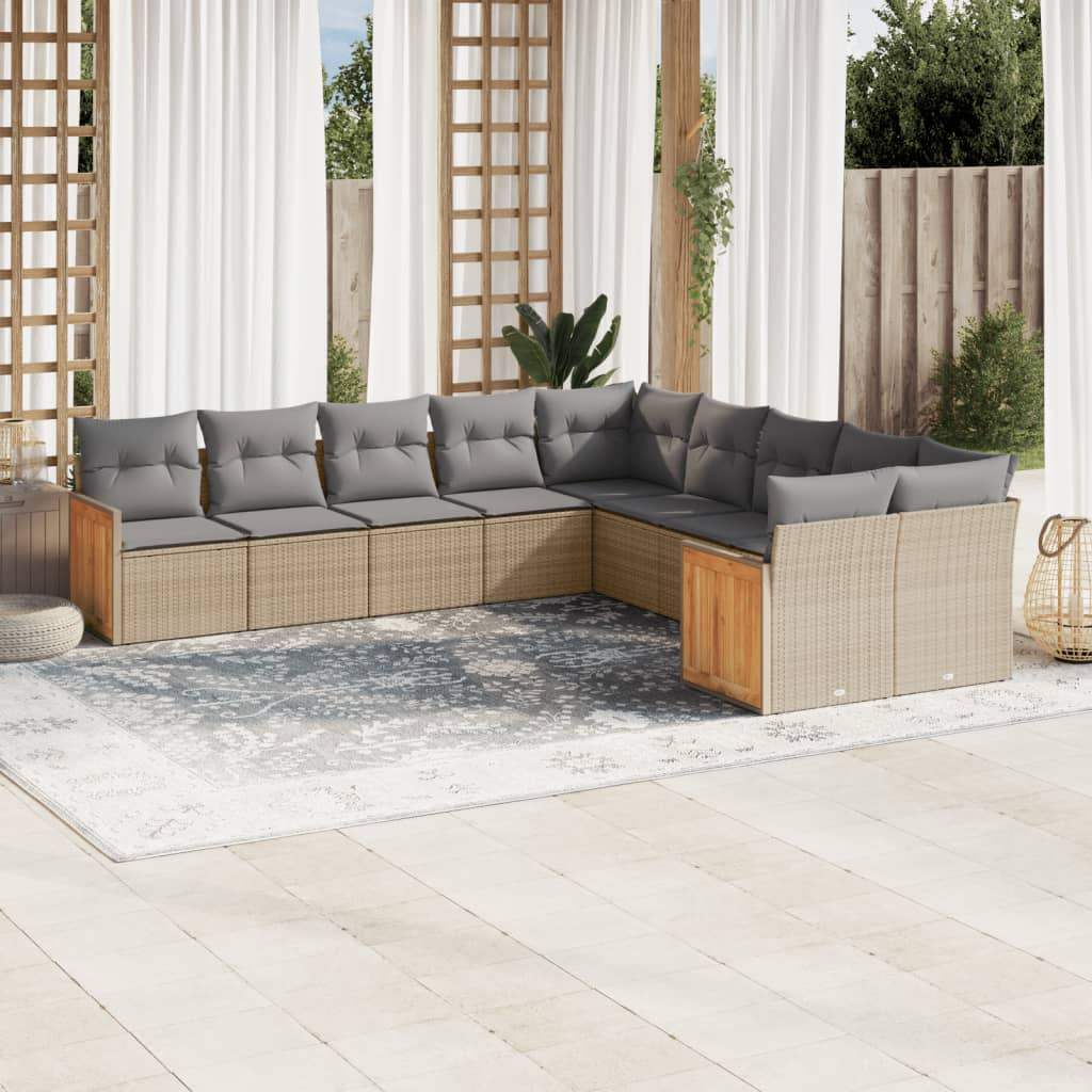 Set Divano da Giardino 10 pz con Cuscini Beige in Polyrattan - homemem39