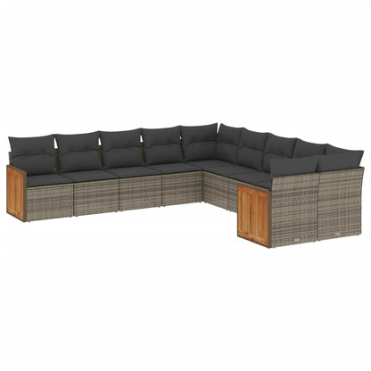 Set Divano da Giardino 10 pz con Cuscini Grigio in Polyrattan