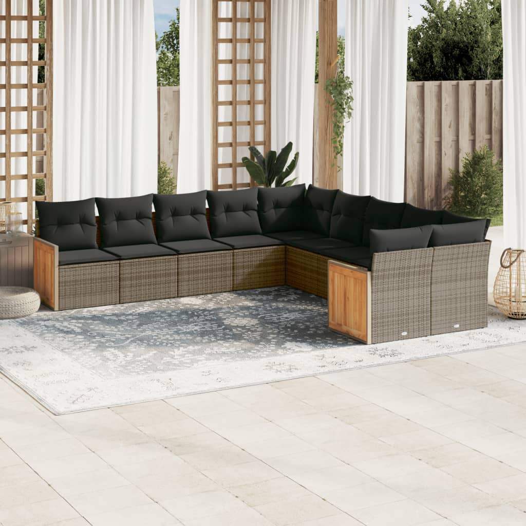 Set Divano da Giardino 10 pz con Cuscini Grigio in Polyrattan - homemem39