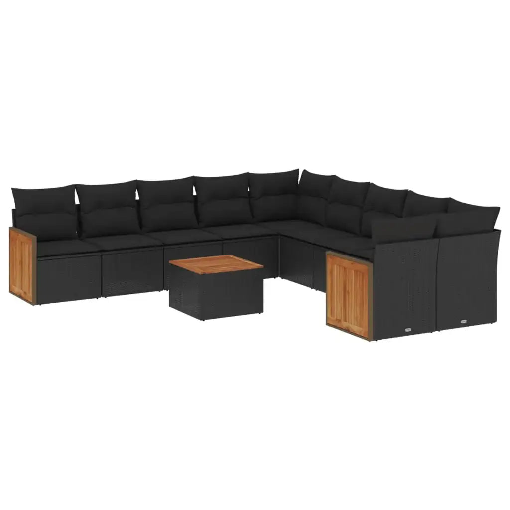Set Divani da Giardino 11 pz con Cuscini in Polyrattan Nero - homemem39