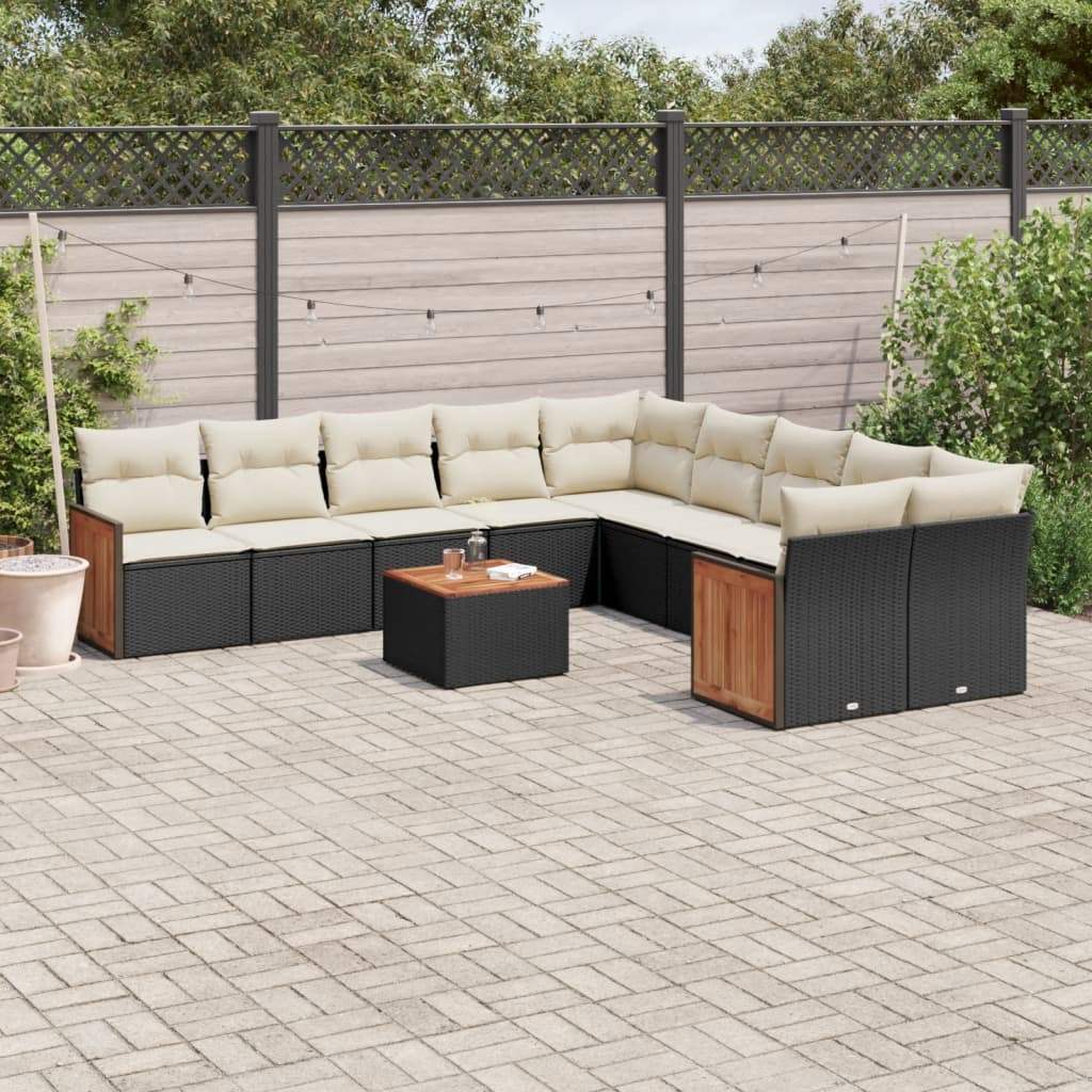 Set Divani da Giardino 11 pz con Cuscini in Polyrattan Nero - homemem39