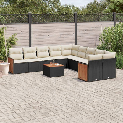 Set Divani da Giardino 11 pz con Cuscini in Polyrattan Nero - homemem39