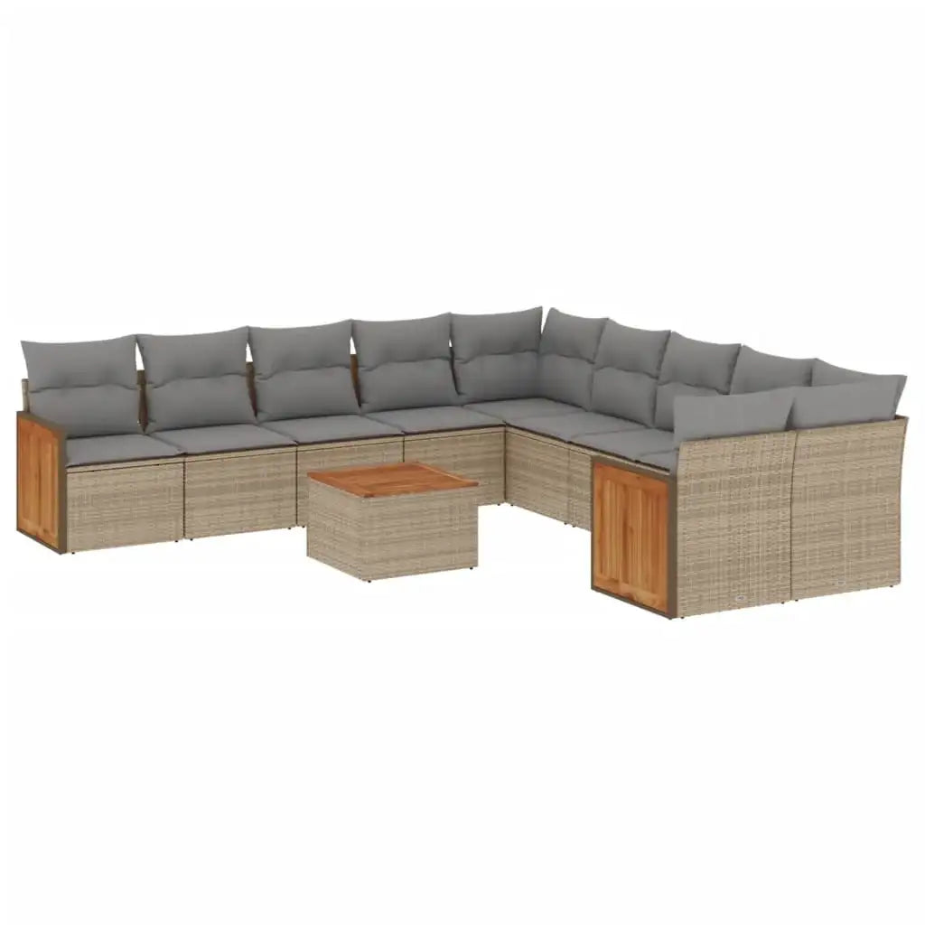 Set Divani da Giardino 11 pz con Cuscini Beige in Polyrattan - homemem39