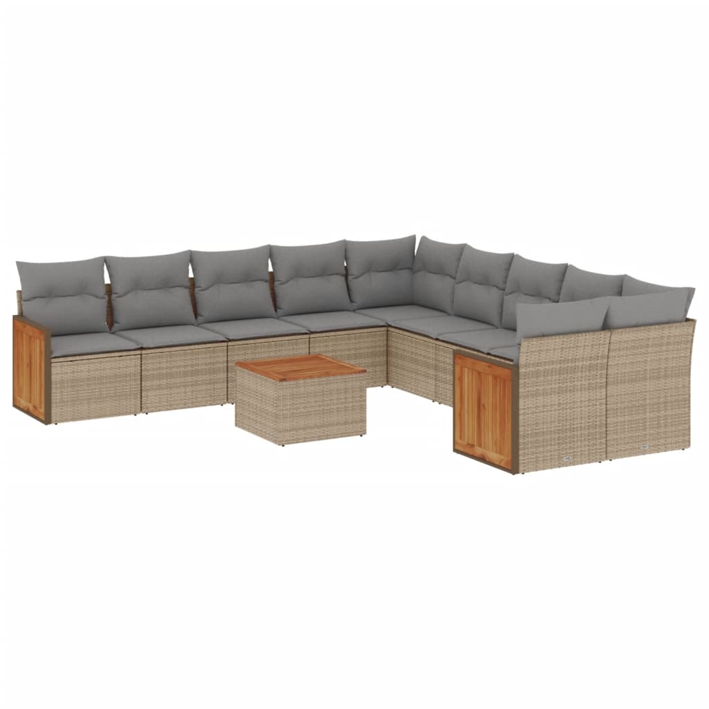 Set Divani da Giardino 11 pz con Cuscini Beige in Polyrattan