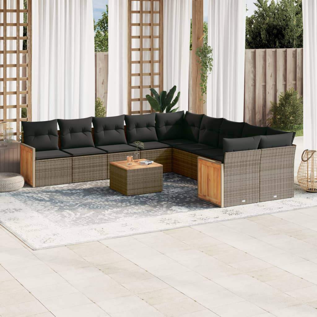 Set Divani da Giardino 11 pz con Cuscini in Polyrattan Grigio - homemem39