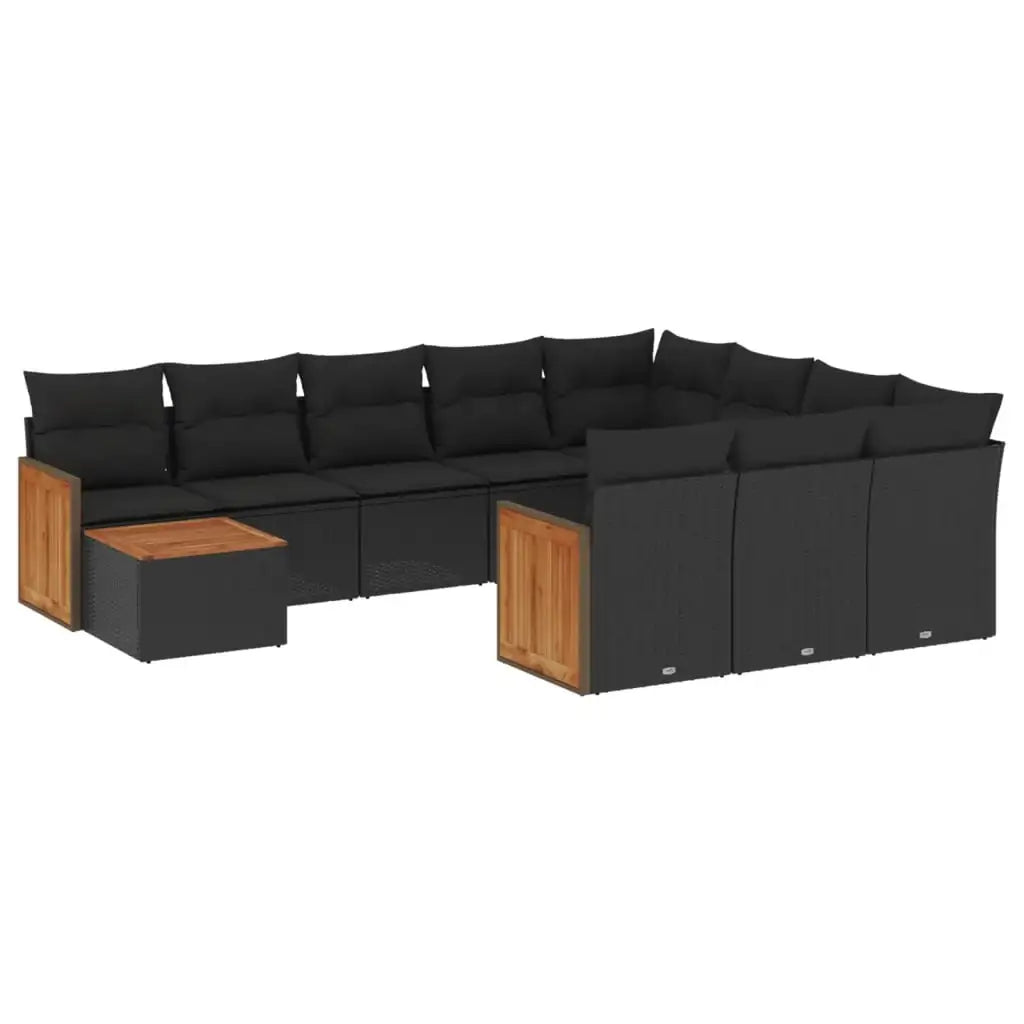 Set Divani da Giardino 11 pz con Cuscini in Polyrattan Nero - homemem39