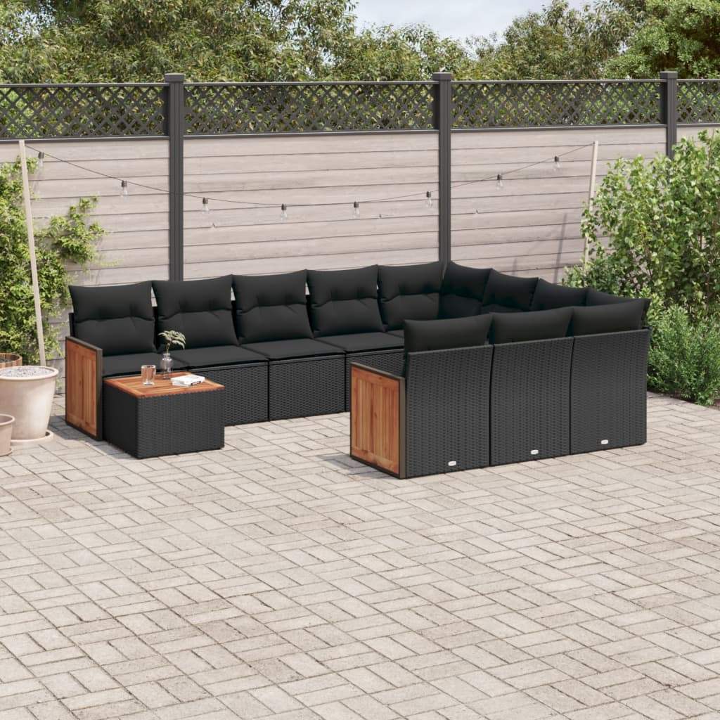 Set Divani da Giardino 11 pz con Cuscini in Polyrattan Nero - homemem39