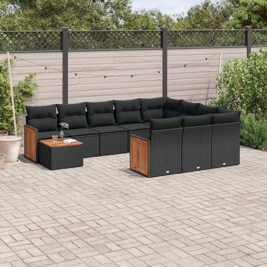 Set Divani da Giardino 11 pz con Cuscini in Polyrattan Nero - homemem39