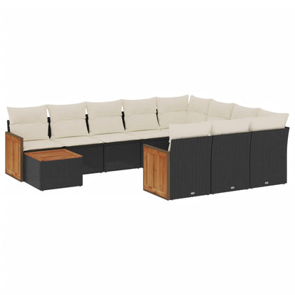 Set Divani da Giardino 11 pz con Cuscini in Polyrattan Nero