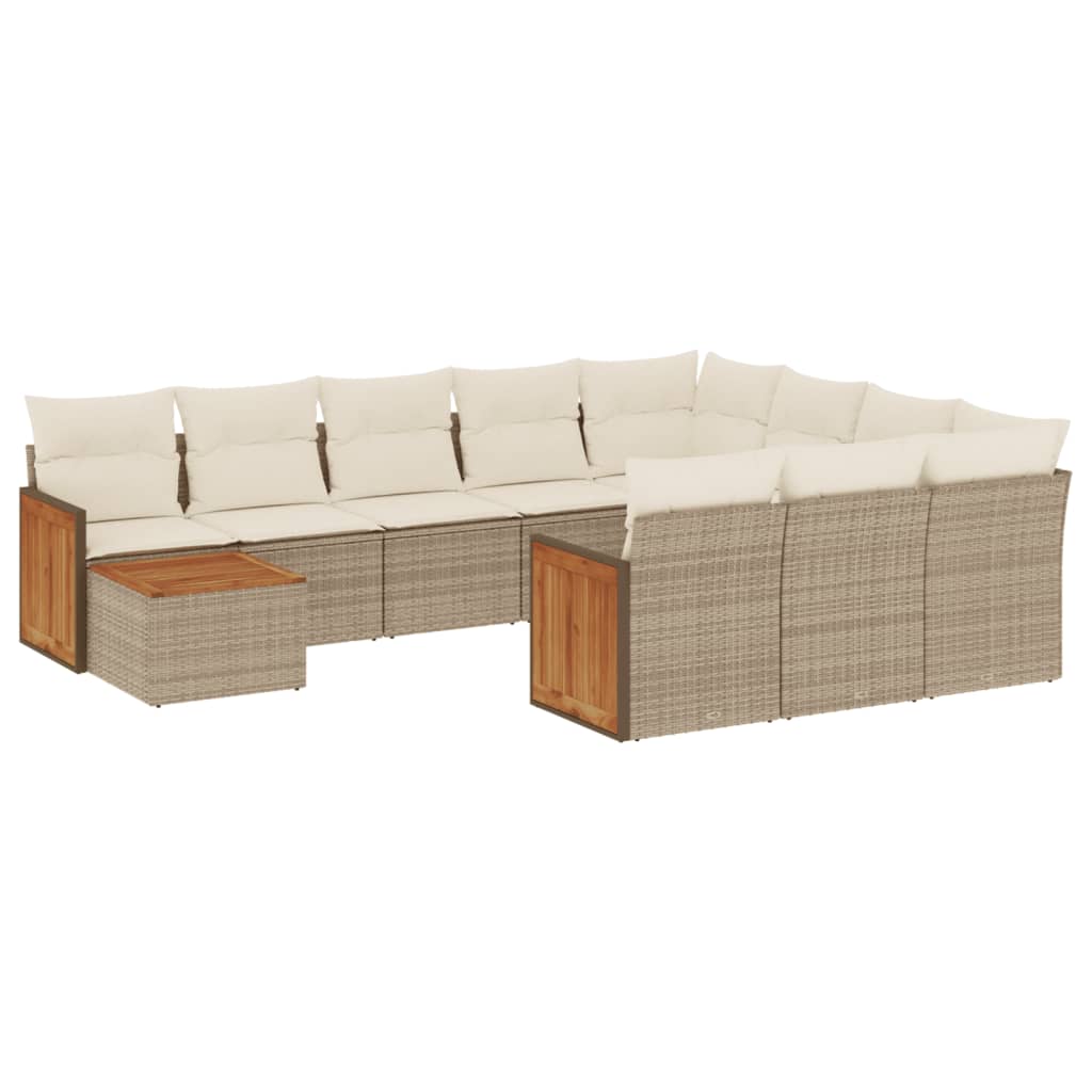 Set Divani da Giardino 11 pz con Cuscini Beige in Polyrattan