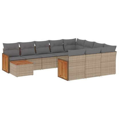 Set Divani da Giardino 11 pz con Cuscini Beige in Polyrattan - homemem39