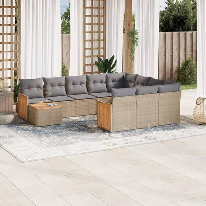 Set Divani da Giardino 11 pz con Cuscini Beige in Polyrattan - homemem39
