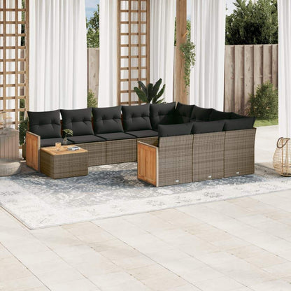 Set Divani da Giardino 11 pz con Cuscini in Polyrattan Grigio - homemem39