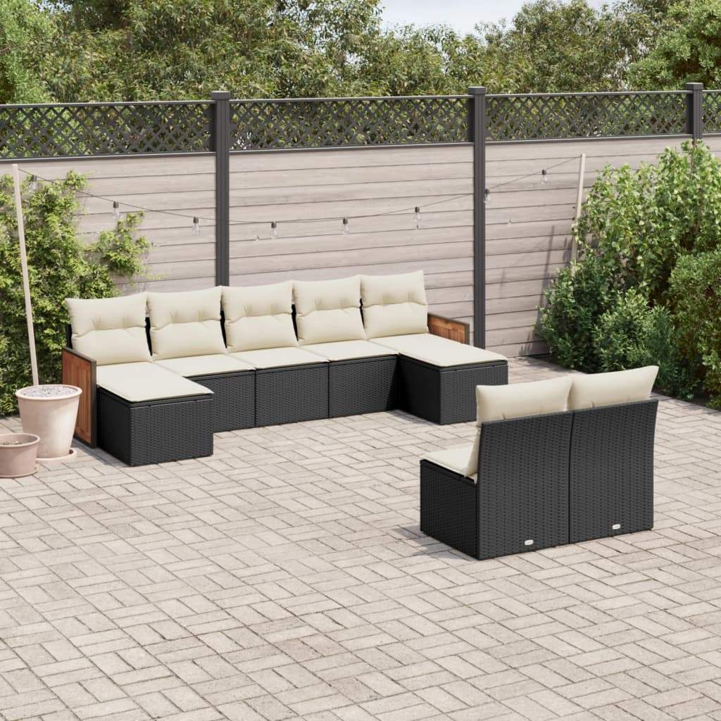 Set Divani da Giardino 9 pz con Cuscini Nero in Polyrattan - homemem39