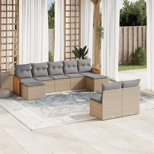 Set Divano da Giardino 9 pz con Cuscini Beige in Polyrattan - homemem39