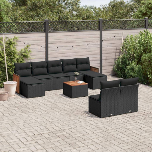 Set Divani da Giardino 10pz con Cuscini in Polyrattan Nero - homemem39