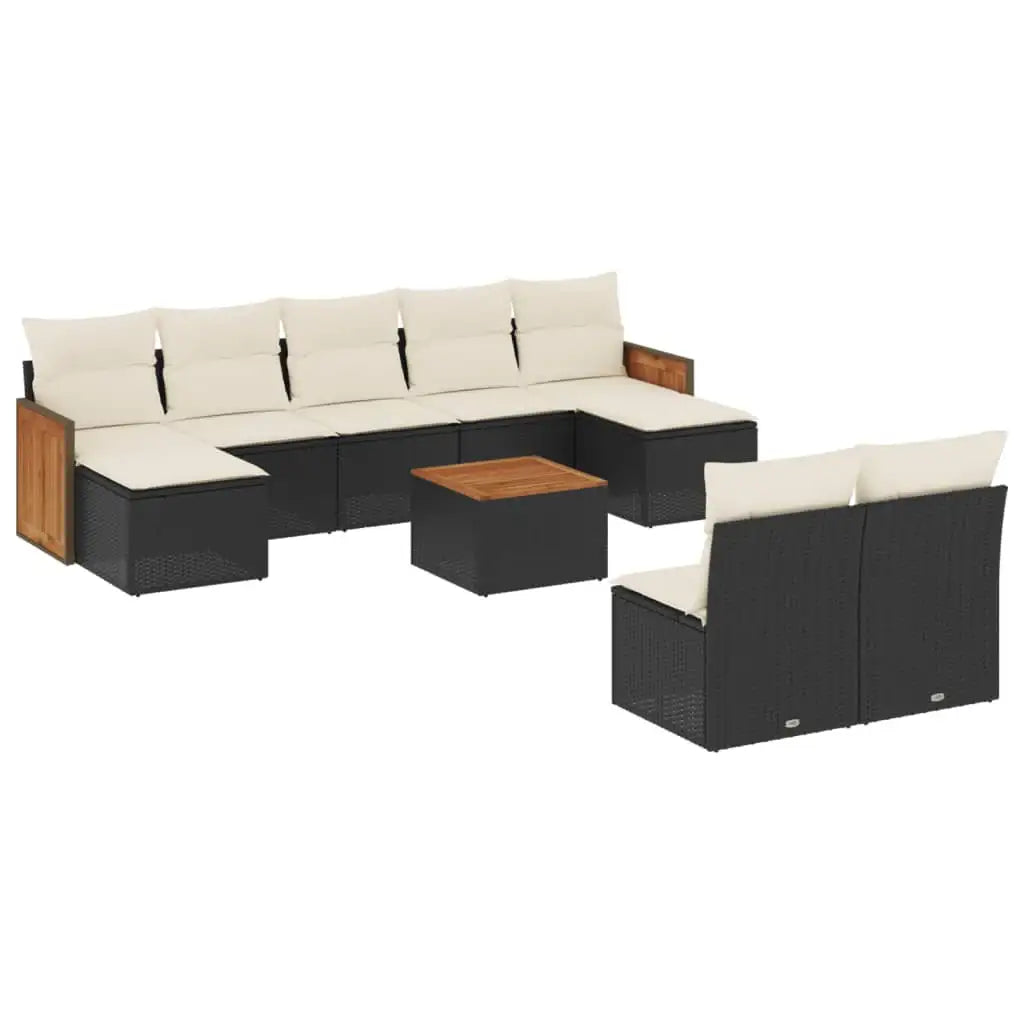 Set Divani da Giardino 10pz con Cuscini in Polyrattan Nero - homemem39