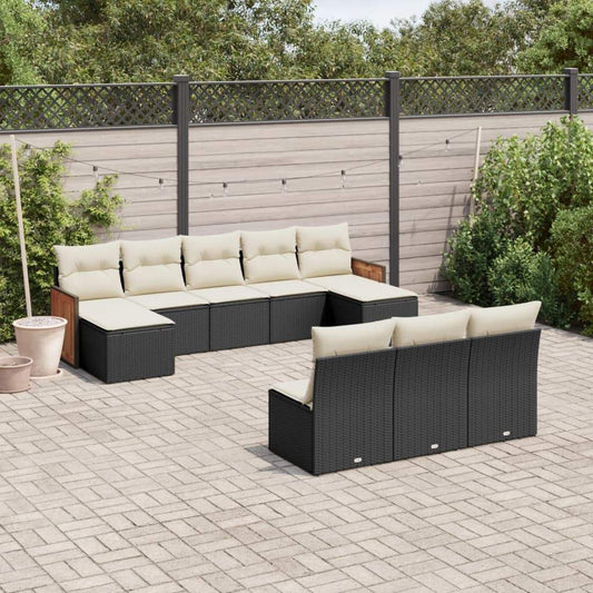 Set Divani da Giardino 10pz con Cuscini in Polyrattan Nero - homemem39
