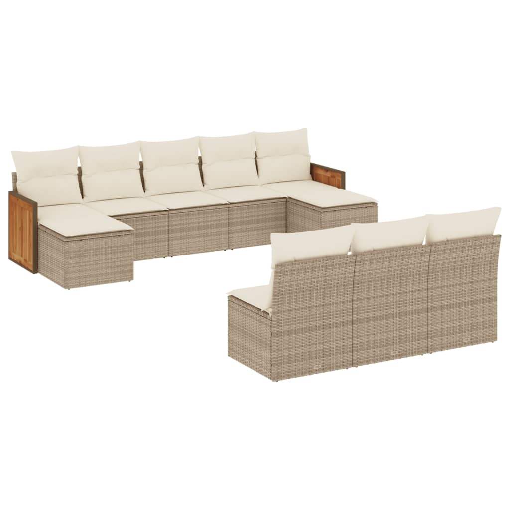 Set Divano da Giardino 10 pz con Cuscini Beige in Polyrattan - homemem39