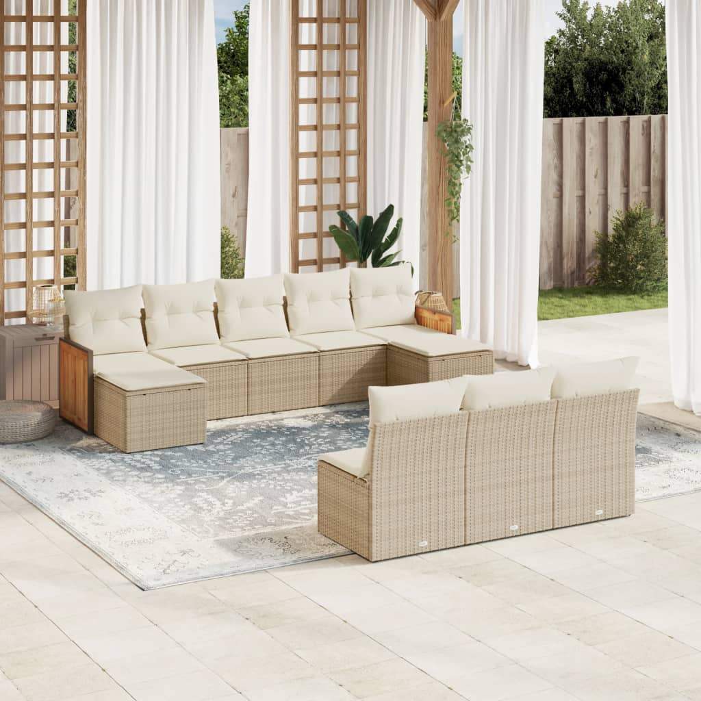 Set Divano da Giardino 10 pz con Cuscini Beige in Polyrattan - homemem39