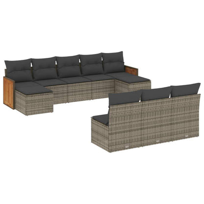 Set Divano da Giardino 10 pz con Cuscini Grigio in Polyrattan - homemem39