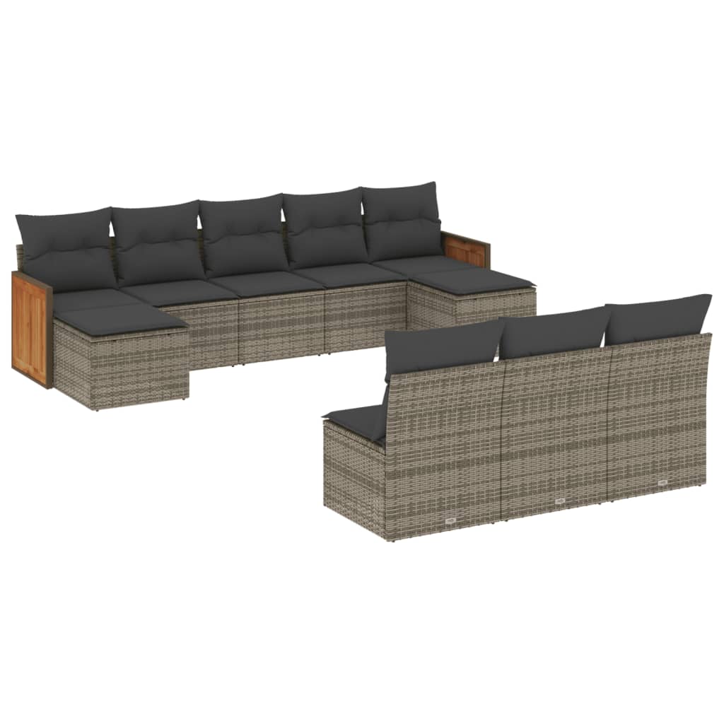 Set Divano da Giardino 10 pz con Cuscini Grigio in Polyrattan