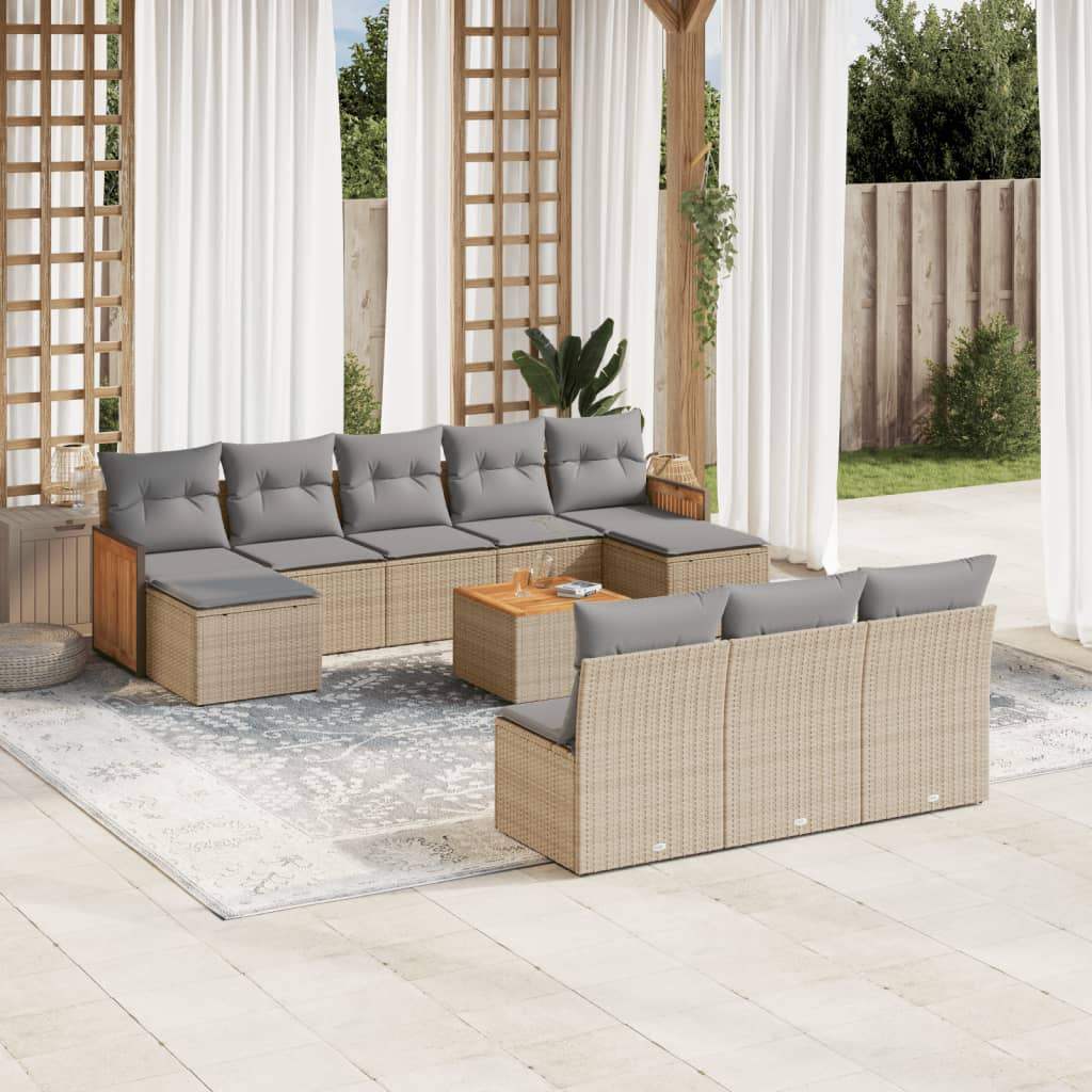 Set Divani da Giardino 11 pz con Cuscini Beige in Polyrattan - homemem39