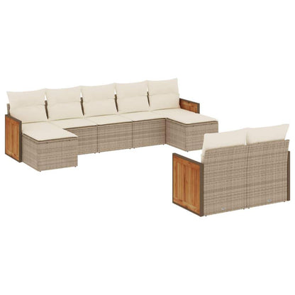 Set Divano da Giardino 9 pz con Cuscini Beige in Polyrattan - homemem39