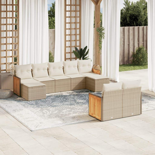 Set Divano da Giardino 9 pz con Cuscini Beige in Polyrattan - homemem39