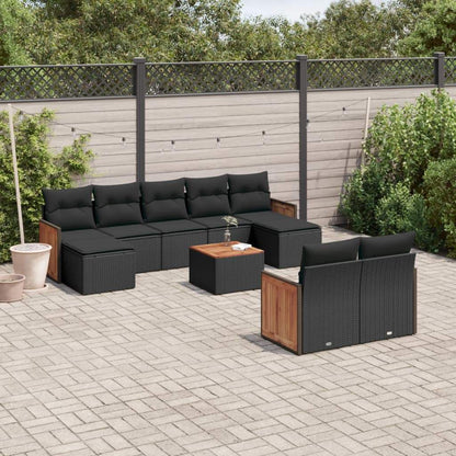 Set Divani da Giardino 10pz con Cuscini in Polyrattan Nero - homemem39