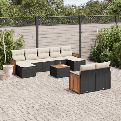 Set Divani da Giardino 10pz con Cuscini in Polyrattan Nero - homemem39