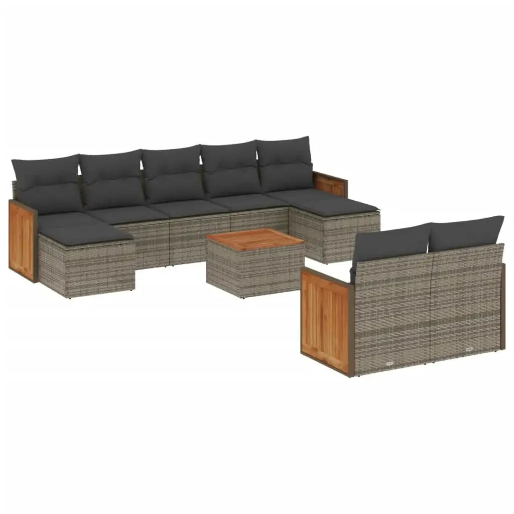 Set Divano da Giardino 10 pz con Cuscini Grigio in Polyrattan - homemem39
