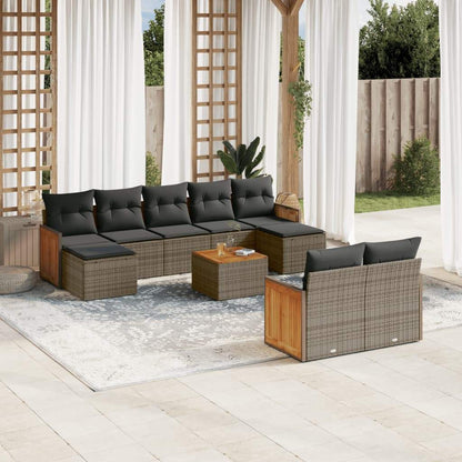 Set Divano da Giardino 10 pz con Cuscini Grigio in Polyrattan - homemem39