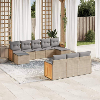 Set Divano da Giardino 10 pz con Cuscini Beige in Polyrattan - homemem39