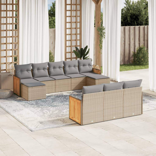 Set Divano da Giardino 10 pz con Cuscini Beige in Polyrattan - homemem39