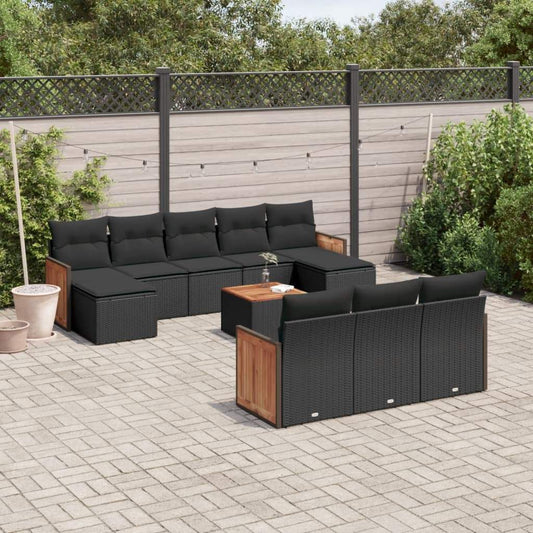 Set Divani da Giardino 11 pz con Cuscini in Polyrattan Nero - homemem39
