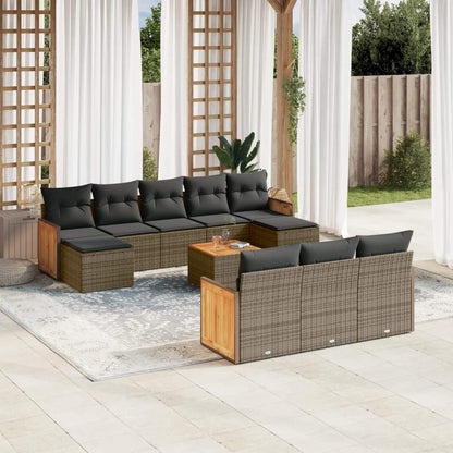 Set Divani da Giardino 11 pz con Cuscini in Polyrattan Grigio - homemem39