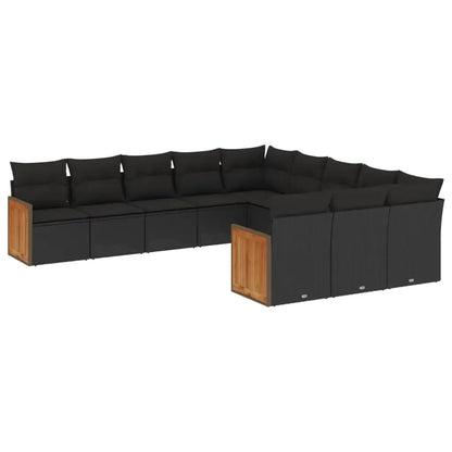 Set Divani da Giardino 11 pz con Cuscini in Polyrattan Nero - homemem39
