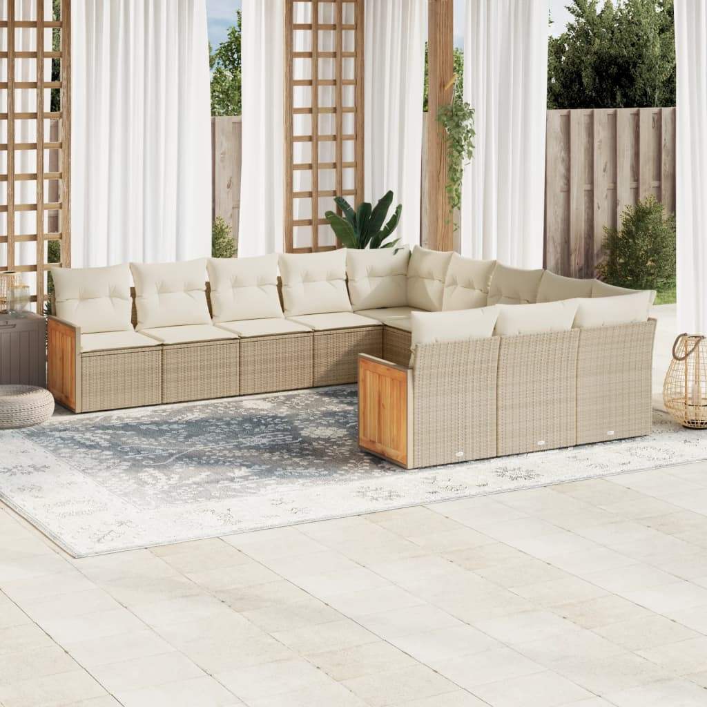 Set Divani da Giardino 11 pz con Cuscini Beige in Polyrattan - homemem39