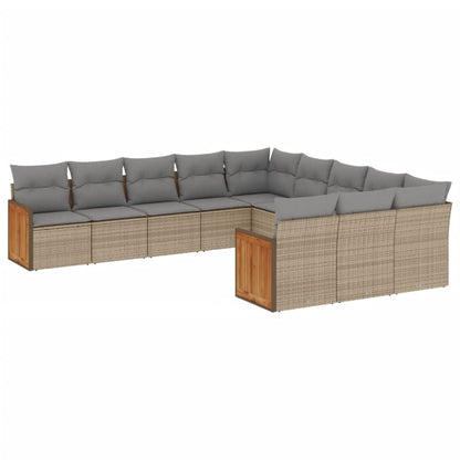 Set Divani da Giardino 11 pz con Cuscini Beige in Polyrattan