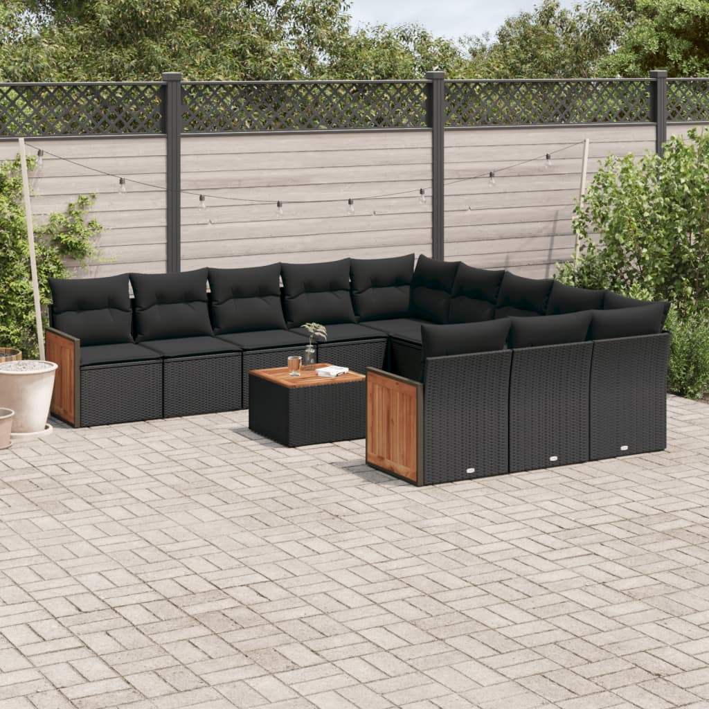 Set Divani da Giardino 12 pz con Cuscini Nero in Polyrattan - homemem39
