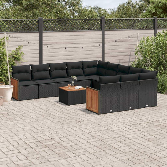 Set Divani da Giardino 12 pz con Cuscini Nero in Polyrattan - homemem39