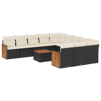 Set Divani da Giardino 12 pz con Cuscini Nero in Polyrattan