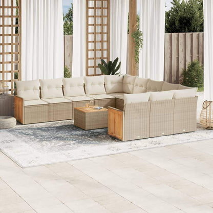 Set Divani da Giardino 12 pz con Cuscini Beige in Polyrattan - homemem39