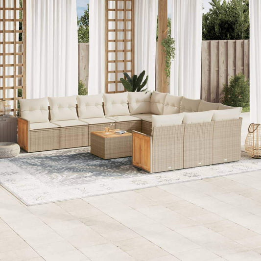 Set Divani da Giardino 12 pz con Cuscini Beige in Polyrattan - homemem39