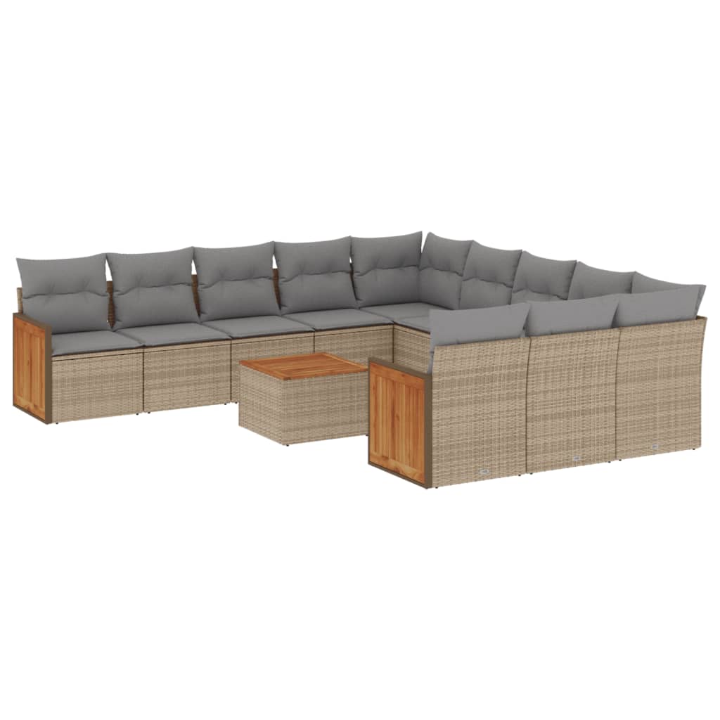 Set Divani da Giardino 12 pz con Cuscini Beige in Polyrattan
