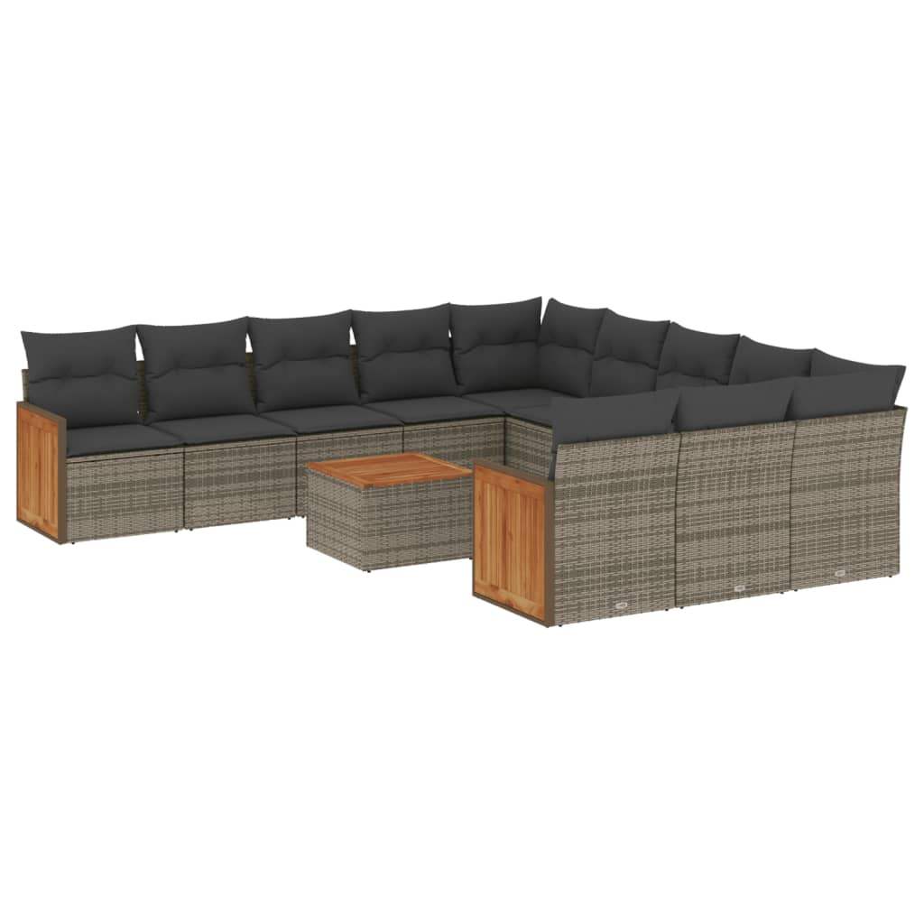 Set Divani da Giardino 12 pz con Cuscini Grigio in Polyrattan - homemem39
