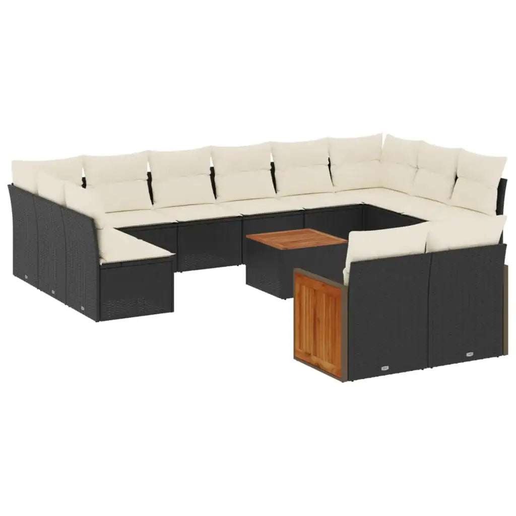 Set Divani da Giardino 13pz con Cuscini Nero in Polyrattan - homemem39